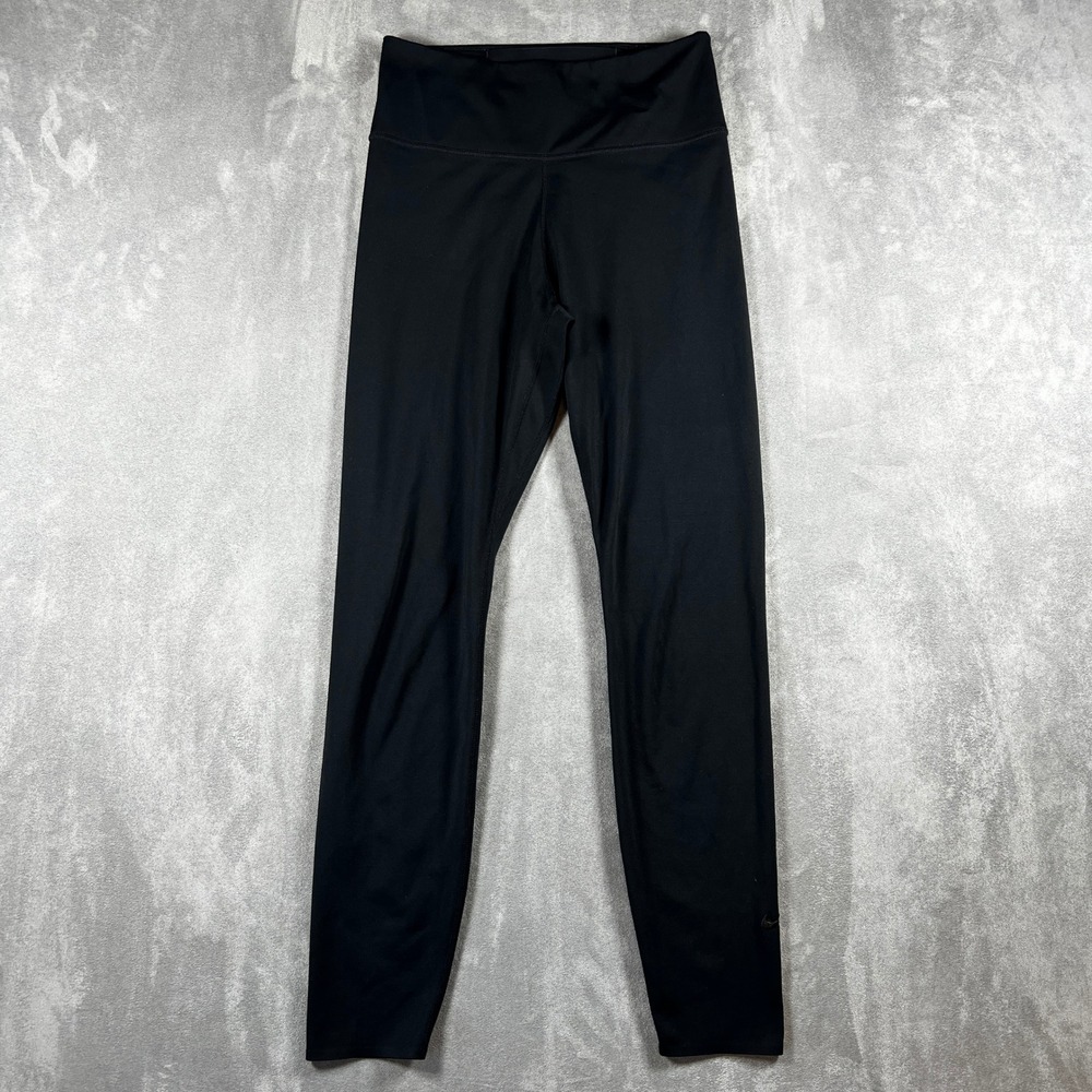 Nike One Dri-FIT Black Mid Rise Full Length Leggings Women's XS Logo Accent